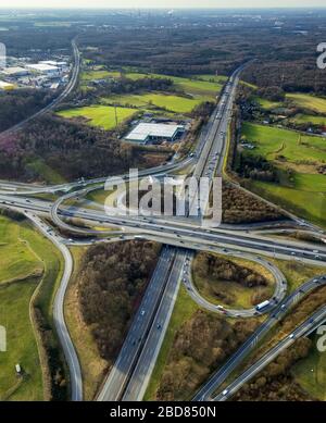 , Autobahnkreuz Breitscheid, 24.02.2014, Luftbild, Deutschland, Nordrhein-Westfalen, Niederrhein, Ratingen Stockfoto