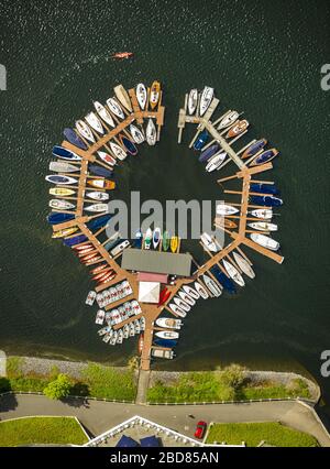 , Jachthafen am Rursee in Hasenfeld, 11.05.2015, Luftbild, Deutschland, Nordrhein-Westfalen, Eifel, Heimbach Stockfoto