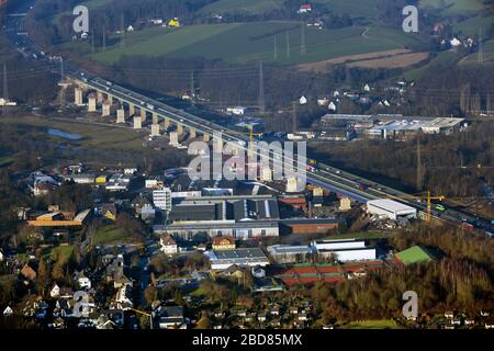 , Baustelle der Lenne-Brücke der A46 in Hagen, 12.02.2015, Luftbild, Deutschland, Nordrhein-Westfalen, Ruhrgebiet, Hagen Stockfoto