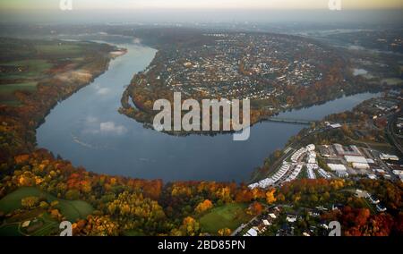 , Halbinsel Heisingen am Baldeney-See mit dem Ruhrbogen, 23.10.2015, Luftbild, Deutschland, Nordrhein-Westfalen, Ruhrgebiet, Essen Stockfoto