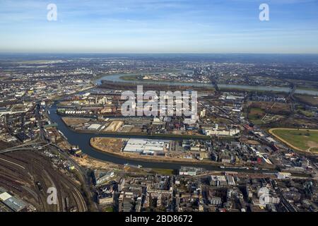 Luftaufnahme, Neuss Hafen, Rhein, Neuss, Rheinland, Nordrhein-Westfalen, Deutschland ...