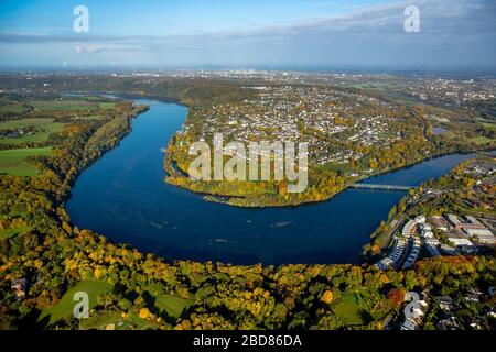 , Halbinsel Heisingen am Baldeney-See mit dem Ruhrbogen, 23.10.2015, Luftbild, Deutschland, Nordrhein-Westfalen, Ruhrgebiet, Essen Stockfoto