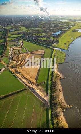 , Flussmündungen der Emscher im Rhein, 23.11.2015, Luftbild, Deutschland, Nordrhein-Westfalen, Ruhrgebiet, Voerde Stockfoto