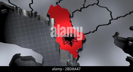 Albanien - Landesgrenzen und Flagge - 3D-Abbildung Stockfoto