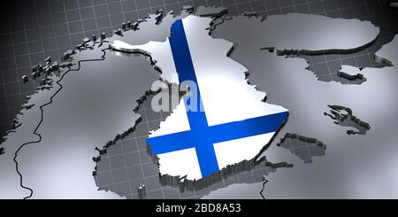 Finnland - Landesgrenzen und Flagge - 3D-Abbildung Stockfoto