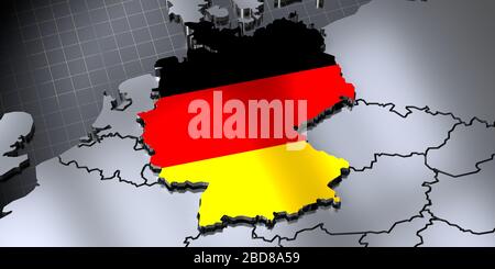 Deutschland - Landesgrenzen und Flagge - 3D-Abbildung Stockfoto