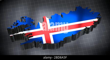 Island - Ländergrenzen und Flagge - 3D-Abbildung Stockfoto