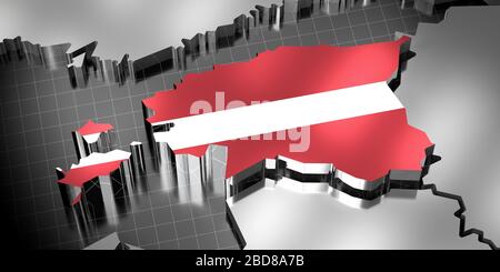 Lettland - Landesgrenzen und Flagge - 3D-Abbildung Stockfoto