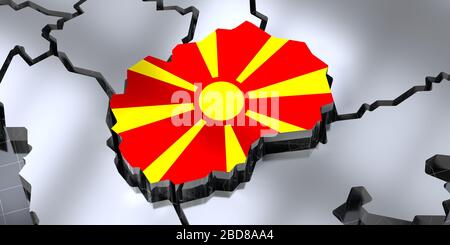 Mazedonien - Landesgrenzen und Flagge - 3D Illustration Stockfoto