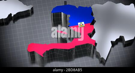 Haiti - Landesgrenzen und Flagge - 3D-Abbildung Stockfoto