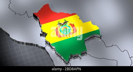 Bolivien - Grenzen und Flagge - 3D-Illustration Stockfoto