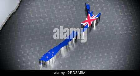 Neuseeland - Bordüren und Flagge - 3D-Abbildung Stockfoto