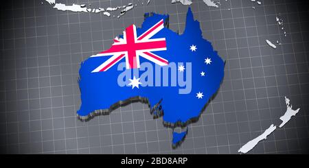 Australien - Grenzen und Flagge - 3D-Illustration Stockfoto