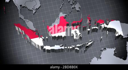 Indonesien - Grenzen und Flagge - 3D-Abbildung Stockfoto