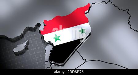 Syrien - Grenzen und Flagge - 3D-Abbildung Stockfoto