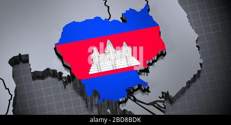 Kambodscha - Grenzen und Flagge - 3D Illustration Stockfoto