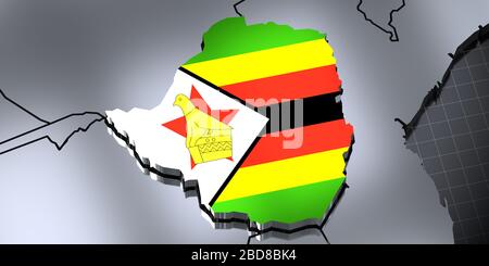 Simbabwe - Grenzen und Flagge - 3D-Illustration Stockfoto