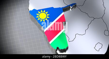 Namibia - Grenzen und Flagge - 3D Illustration Stockfoto