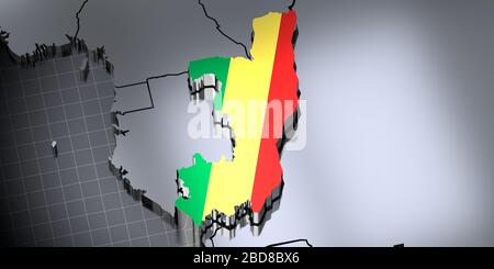 Republik Kongo - Grenzen und Flagge - 3D Illustration Stockfoto