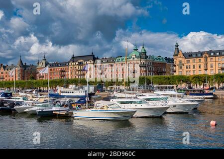 Boote in einem Hafen in Stockholm, Schweden, Europa Stockfoto