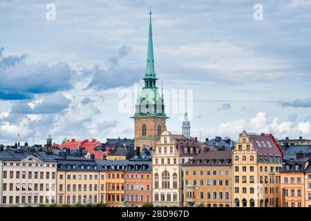 Stockholms Skyline mit dem deutschen Kirchturm, Stockholm, Schweden, Europa Stockfoto