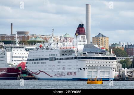 Kreuzfahrtschiff der Viking Line in Stockholm, Schweden angedockt Stockfoto