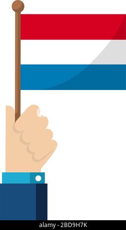 Nationalflaggen in der Hand halten, flache Vektorgrafiken / Niederlande Stock Vektor