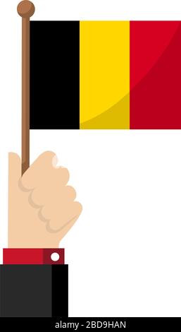 Nationalflaggen in der Hand halten, flache Vektorgrafiken / Belgien Stock Vektor