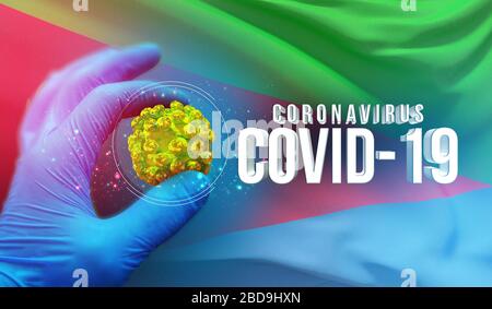 Coronavirus COVID-19 Outbreak-Konzept, gesundheitsgefährdendes Virus, Hintergrund schwenkende Nationalflaggen Eritreas. Pandemie stoppt den neuartigen Ausbruch von Coronavirus Stockfoto