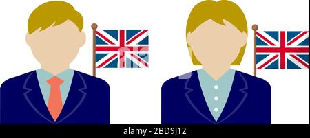 Gesichtsloser Geschäftsperson mit Nationalflaggen/Großbritannien. Flache Vektorgrafiken. Stock Vektor