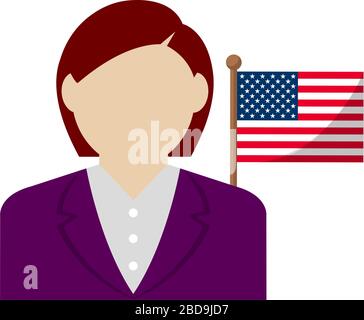 Gesichtslose Geschäftsfrau mit Nationalflaggen / USA . Flache Vektorgrafiken. Stock Vektor