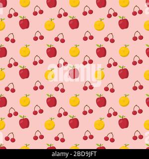 apfel, Orange und Kirsche nahtlose Muster für frische Frucht Konzept Hintergrund Stock Vektor