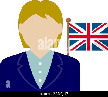 Gesichtslose Geschäftsfrau mit Nationalflaggen / Großbritannien. Flache Vektorgrafiken. Stock Vektor