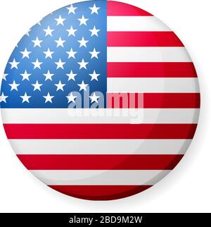 Symbol für runde Länderflaggen ( Knopfabzeichen ) / USA, Amerika, Sterne und Streifen. Stock Vektor