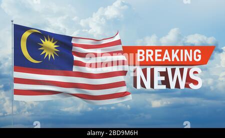 Aktuelle Nachrichten. Weltnachrichten mit Backgorund schwenkenden Nationalflaggen von Malaysia. 3D-Abbildung. Stockfoto