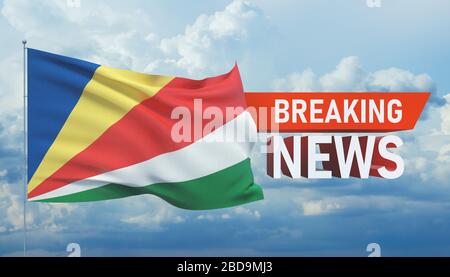 Aktuelle Nachrichten. Weltnachrichten mit Backgorund schwenkenden Nationalflaggen der Seychellen. 3D-Abbildung. Stockfoto