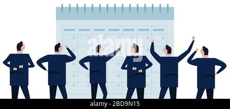 Der Unternehmer des Mitarbeiters betrachtet gemeinsam das Konzept des Planungszeitplans für den Geschäftskalender im Unternehmen Stock Vektor