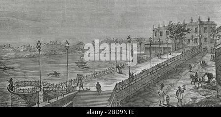 Isla de Cuba (Colonia Española). La Habana. Vista de la Alameda de Paula. Grabado por Traver. Crónica General de España, Historia Ilustrada y Descriptiva de sus Provincias. Tomo Las Antillas, 1871. Stockfoto