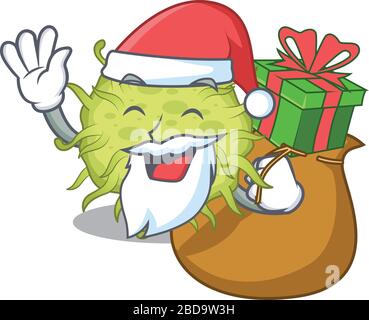 Cartoon-Design von Bakterien coccus Santa mit Weihnachtsgeschenk Stock Vektor