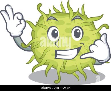 Cartoon-Design von Bakterien coccus mit Call Me Funny Geste Stock Vektor