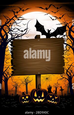 Halloween Banner/ Poster mit Schild Stockfoto