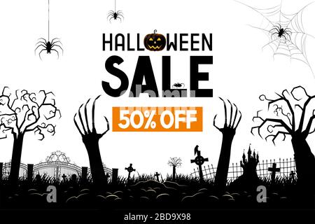 Halloween-Sonderangebot Banner -50% - Werbung Stockfoto