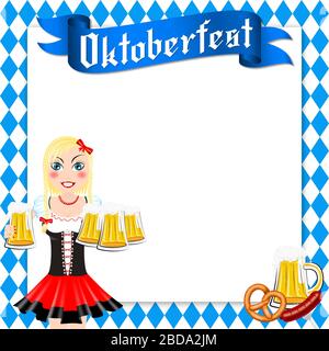 Oktoberfest Rahmen - Kellnerin hält Bier Stockfoto