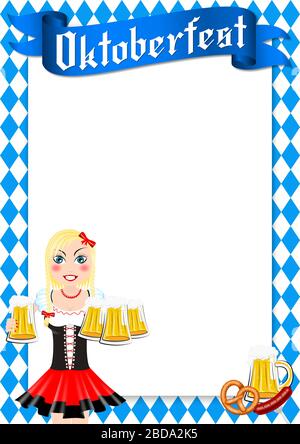 Oktoberfest Rahmen - Kellnerin hält Bier Stockfoto