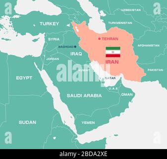 Iran und Naher Osten, arabische Länder Karte / Englisch Stock Vektor