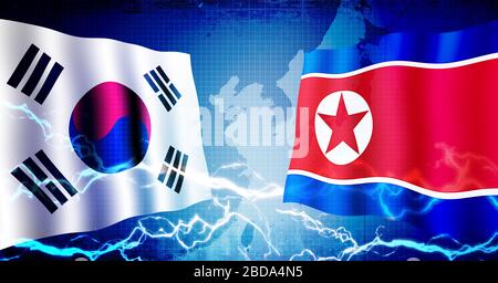 Politische Konfrontation zwischen Südkorea und Nordkorea / Hintergrundgrafik Webbanner Stockfoto