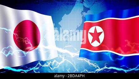 Politische Konfrontation zwischen Japan und Nordkorea / Hintergrundgrafik Webbanner Stockfoto