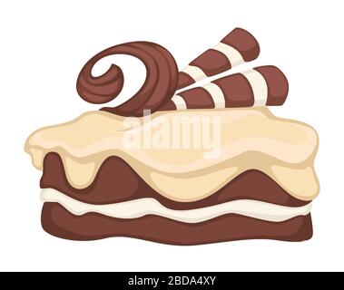 Tiramisu geschnittener Kuchen mit Sahne und Kakaovektor Stock Vektor