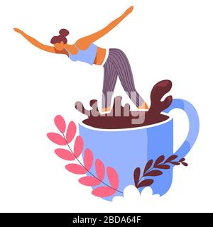 Frau tanzt oder taucht in eine Tasse Kaffee Stock Vektor