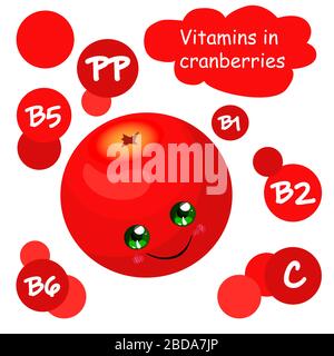 Cranberry-Vitamine. Gesunde Beeren. Saurer Geschmack. Rote Farbe. Lustiger Charakter.. Stock Vektor